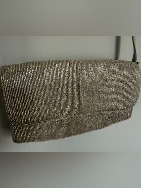 NWOT J Crew Silver Beaded Evening Clutch Bag with Strap